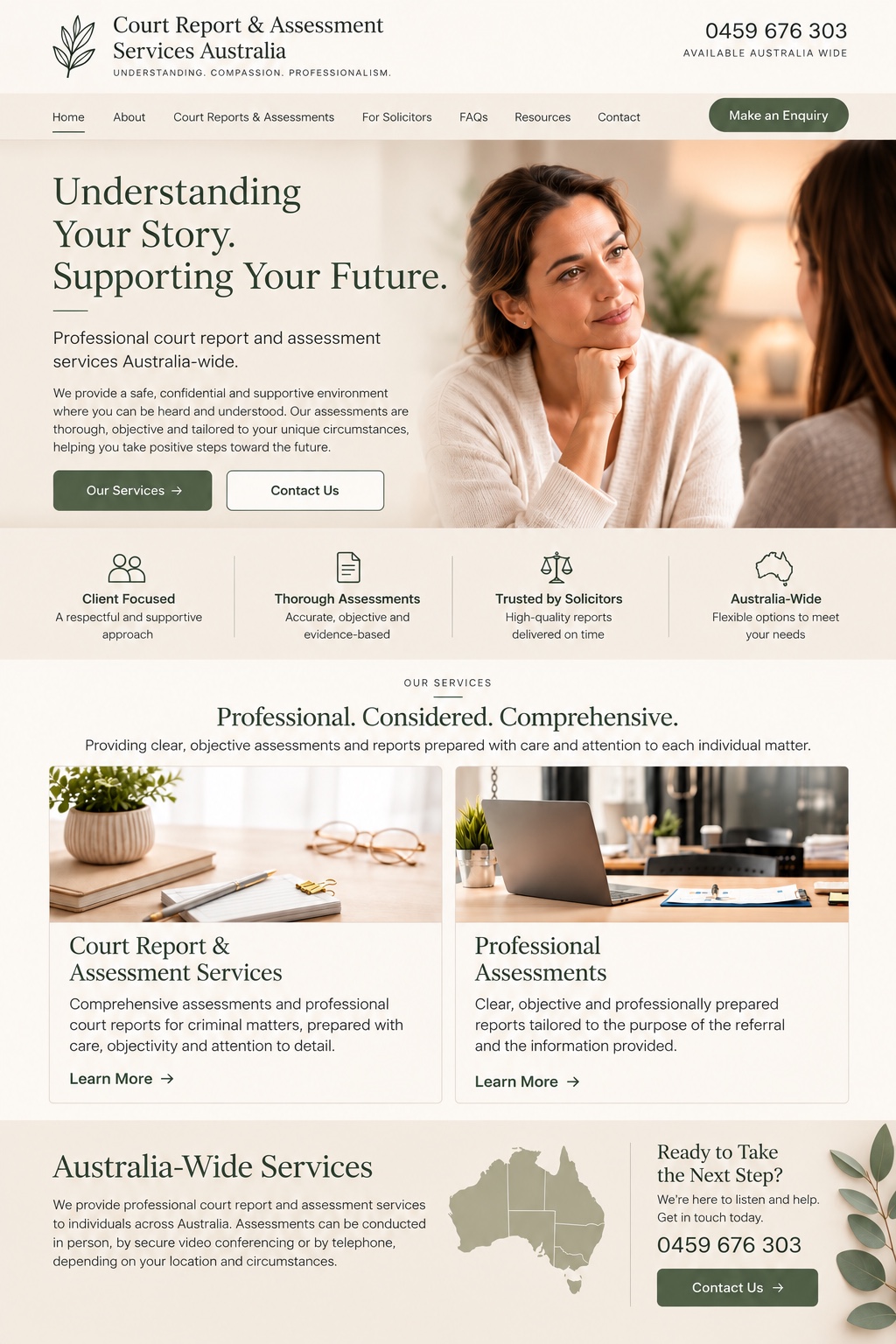 Approved Court Report & Assessment Services Australia home page